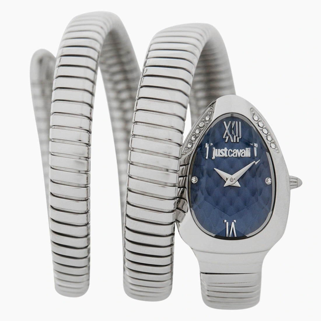 Just Cavalli Serpente Metallica Blue Dial Silver Steel Strap Watch for Women - JC1L224M0025