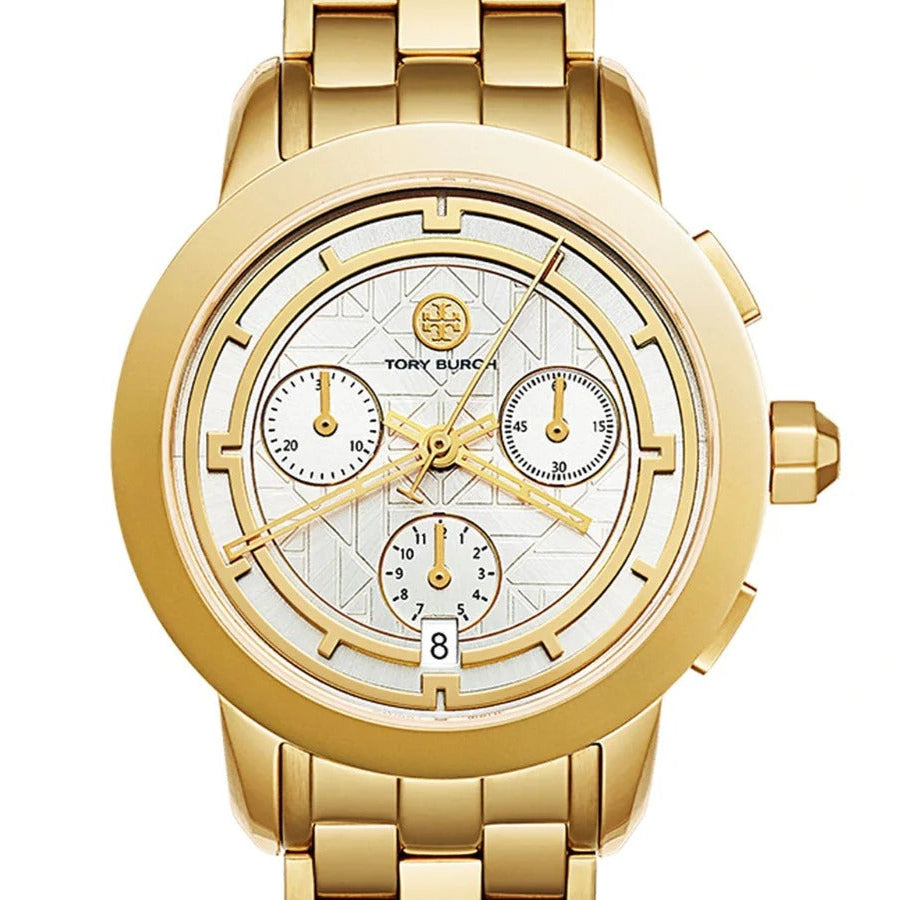 Tory Burch Classic Chronograph White Dial Gold Steel Strap Watch for Women - TBW1032