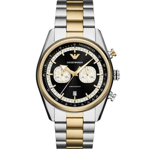 Emporio Armani Racer Chronograph Black Dial Two Tone Steel Strap Watch for Men - AR11678