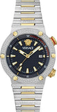 Versace Greca Logo Diver Quartz Black Dial Two Tone Steel Strap Watch for Men - VE8G00424