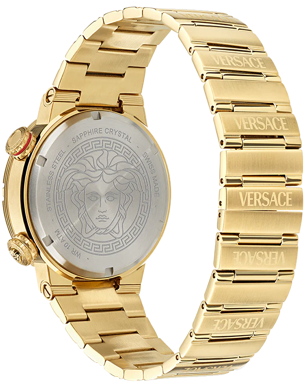 Versace Greca Logo Quartz Black Dial Gold Steel Strap Watch for Men - VE8G00624