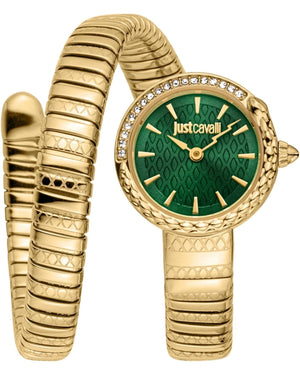 Just Cavalli Enchanting Green Dial Gold Steel Strap Watch for Women - JC1L301M0035