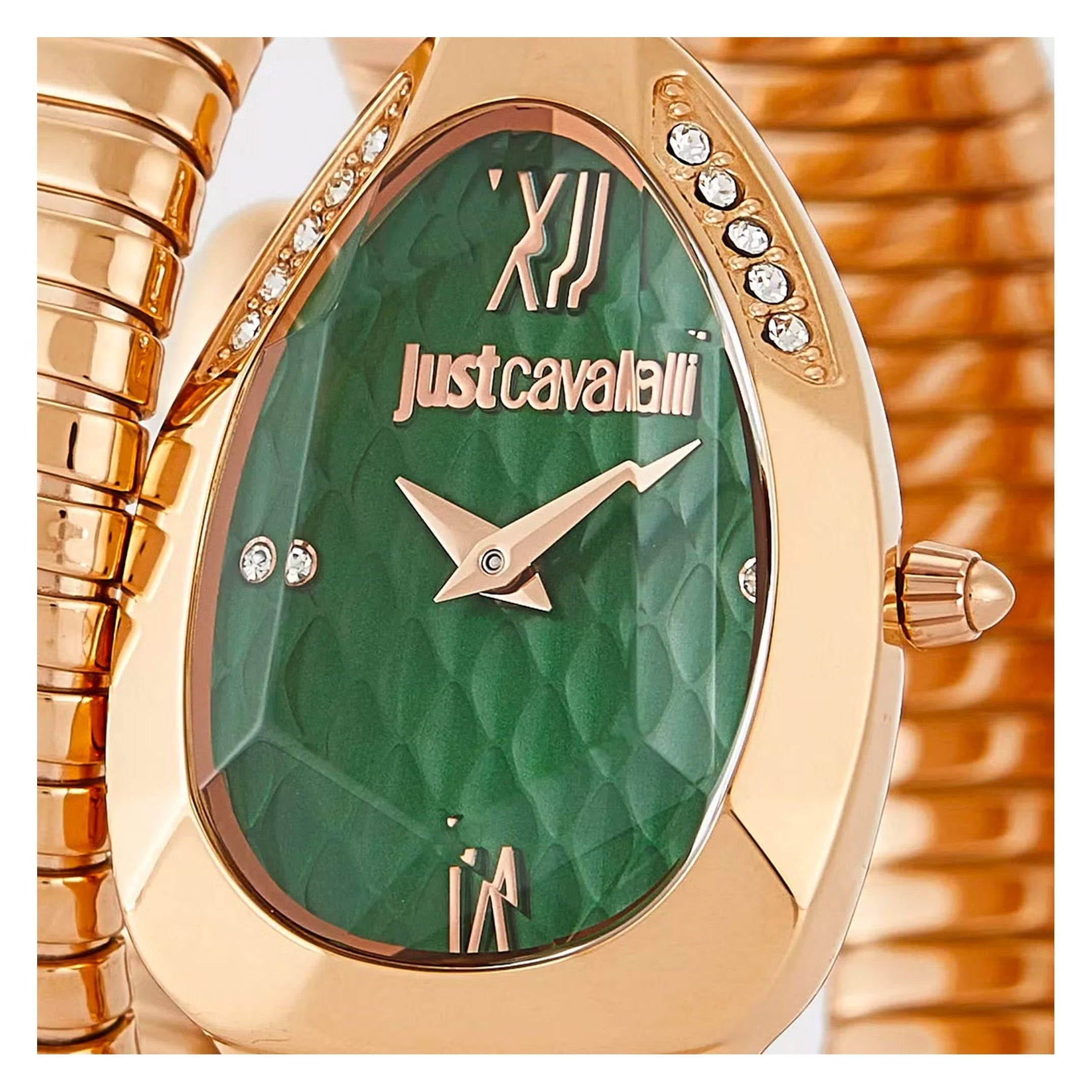 Just Cavalli Glam Evo 9 Green Dial Rose Gold Steel Strap Watch for Women - JC1L224M0055