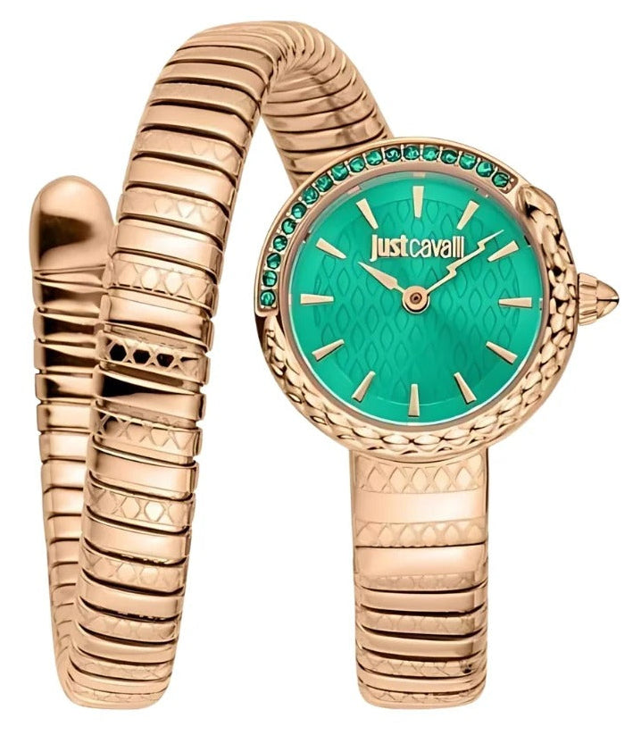 Just Cavalli Enchanting Green Dial Rose Gold Steel Strap Watch for Women - JC1L301M0055
