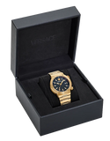 Versace Greca Logo Quartz Black Dial Gold Steel Strap Watch for Men - VE8G00624
