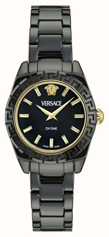 Versace DV One Mini Black Dial Black Steel Strap Watch for Women - VE9F00124