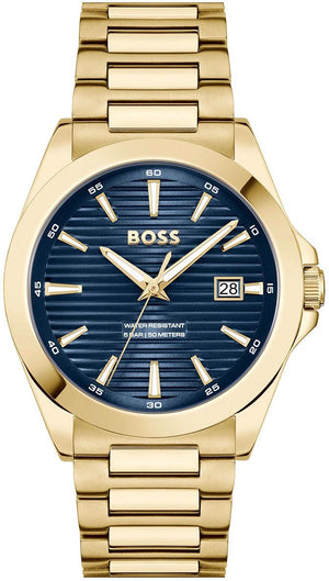 Hugo Boss Strike Blue Dial Gold Steel Strap Watch for Men - 1514172