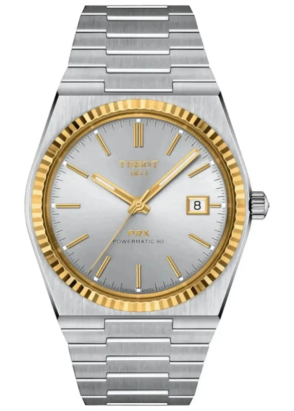 Tissot PRX Powermatic 80 Gold Automatic Silver Dial Silver Steel Strap Watch for Men - T931.407.41.031.01