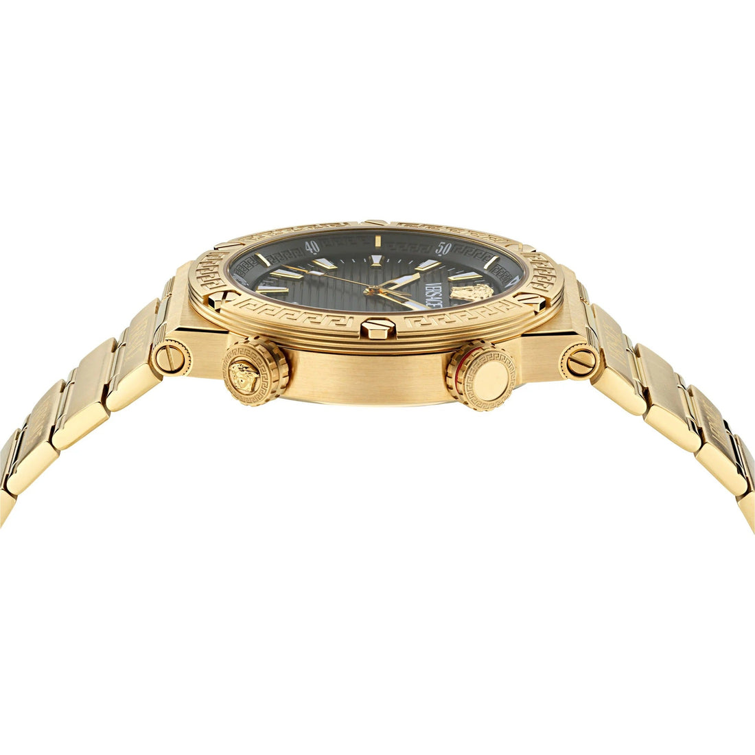 Versace Greca Logo Quartz Black Dial Gold Steel Strap Watch for Men - VE8G00624