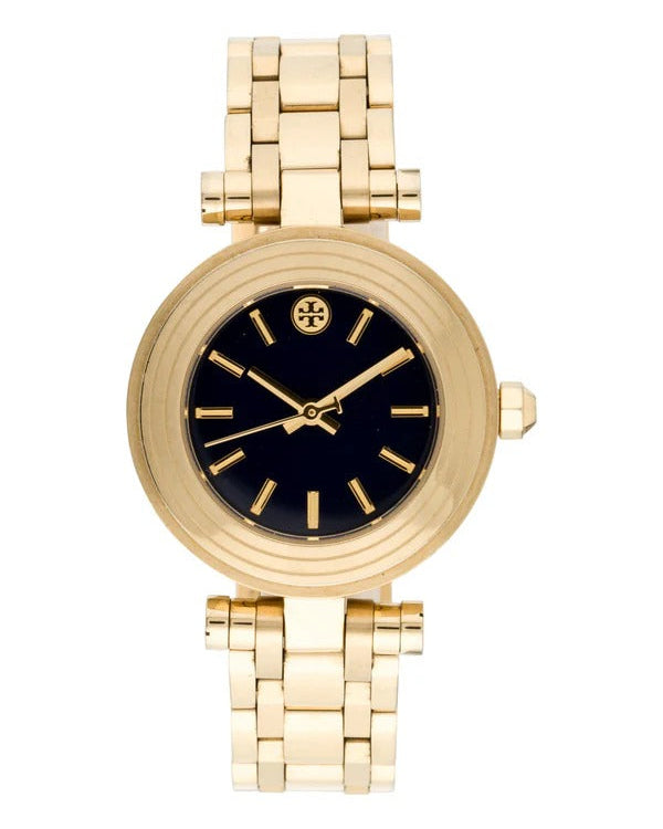 Tory Burch Classic T Black Dial Gold Steel Strap Watch for Women - TBW9010