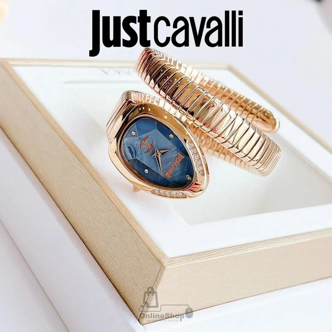 Just Cavalli Glam Evo 4 Blue Dial Rose Gold Steel Strap Watch for Women - JC1L229M0055