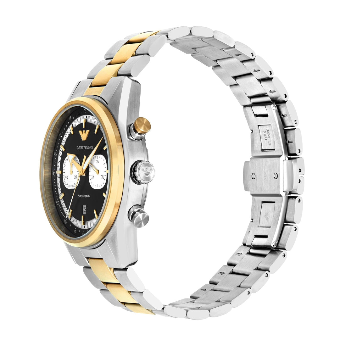 Emporio Armani Racer Chronograph Black Dial Two Tone Steel Strap Watch for Men - AR11678