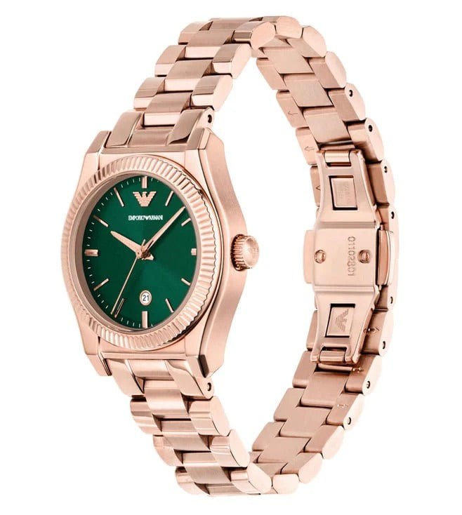Emporio Armani Federica Analog Green Dial Rose Gold Steel Strap Watch for Women - AR11639