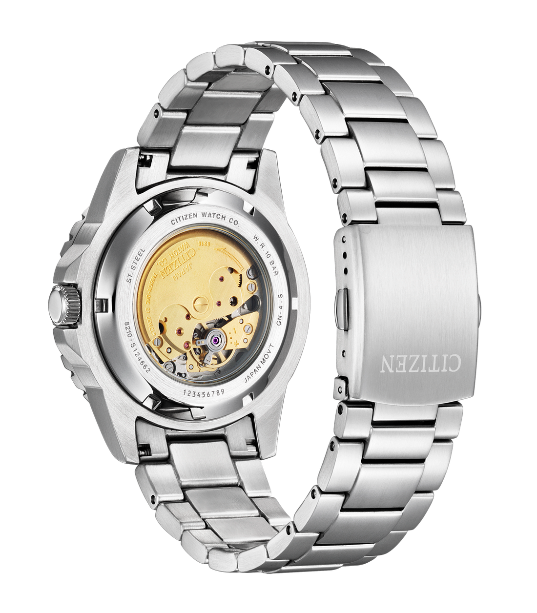 Citizen Mechanical Automatic Orange Dial Silver Steel Strap Watch for Men - NJ0128-80X