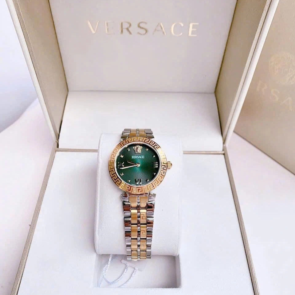 Versace Daphnis Quartz Green Dial Two Tone Steel Strap Watch for Women - VEOCA0424
