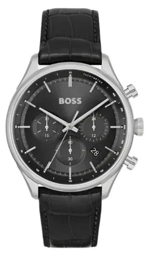 Hugo Boss Gregor Chronograph Black Dial Black Leather Strap Watch for Men - 1514049