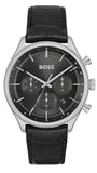 Hugo Boss Gregor Chronograph Black Dial Black Leather Strap Watch for Men - 1514049