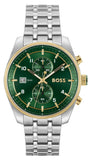 Hugo Boss Skytraveller Chronograph Green Dial Silver Steel Strap Watch for Men - 1514195