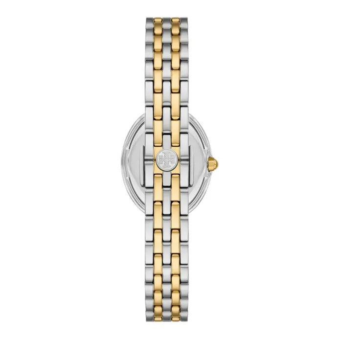 Tory Burch Oval White Dial Two Tone Steel Strap Watch for Women - TBW6033