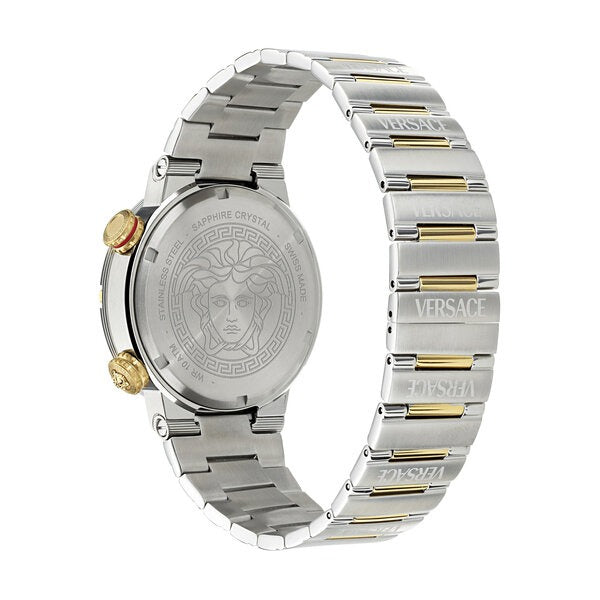 Versace Greca Logo Diver Quartz Black Dial Two Tone Steel Strap Watch for Men - VE8G00424