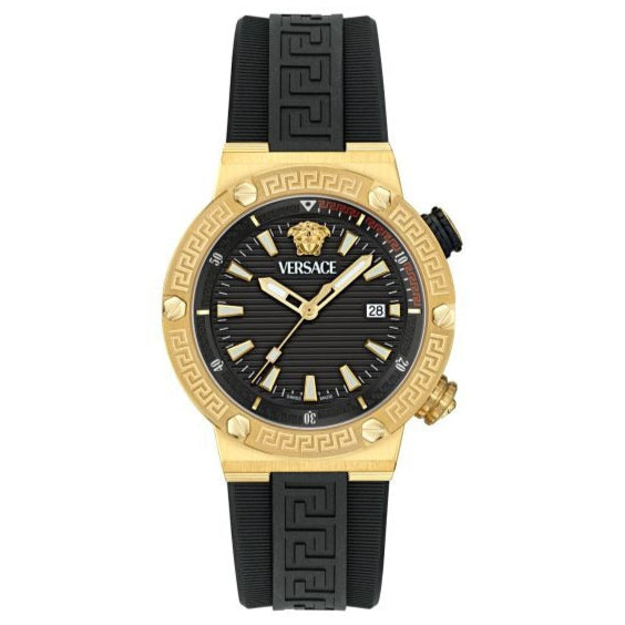 Versace Greca Logo Diver Quartz Black Dial Black Rubber Strap Watch for Men - VE8G00324