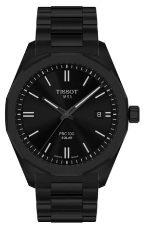 Tissot PRC 100 Solar Quartz Black Dial Black Steel Strap Watch for Men - T151.422.33.051.00