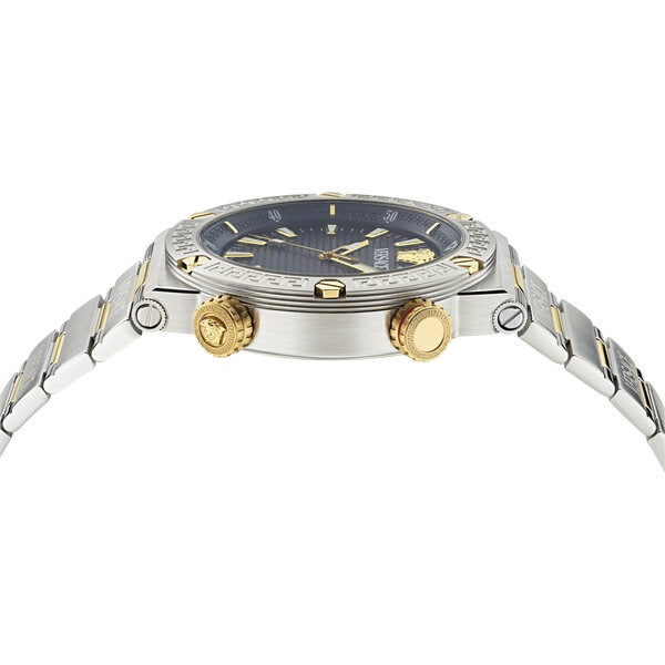 Versace Greca Logo Diver Quartz Black Dial Two Tone Steel Strap Watch for Men - VE8G00424