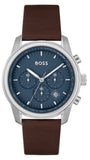 Hugo Boss Trace Chronograph Blue Dial Brown Leather Strap Watch for Men - 1514002