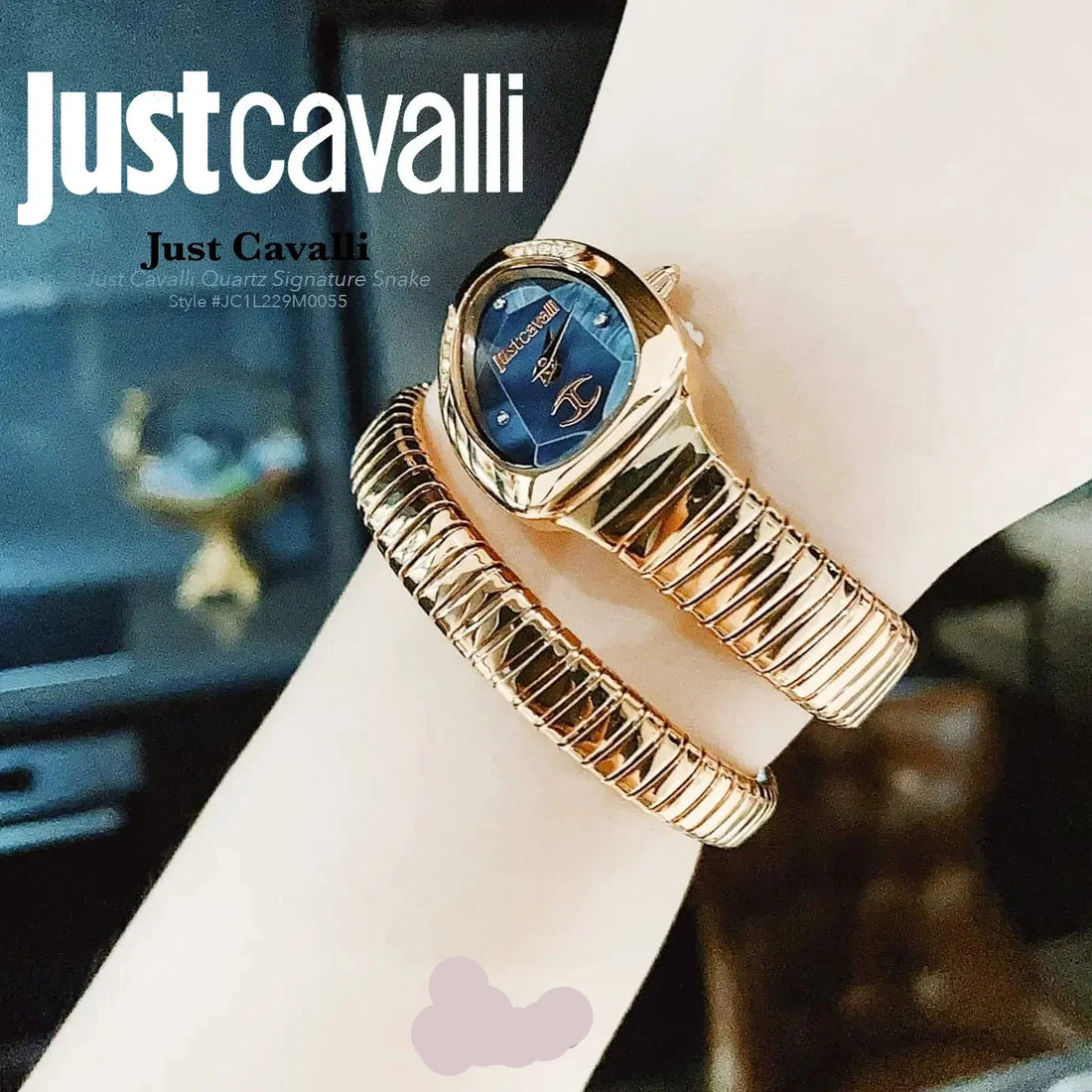 Just Cavalli Glam Evo 4 Blue Dial Rose Gold Steel Strap Watch for Women - JC1L229M0055