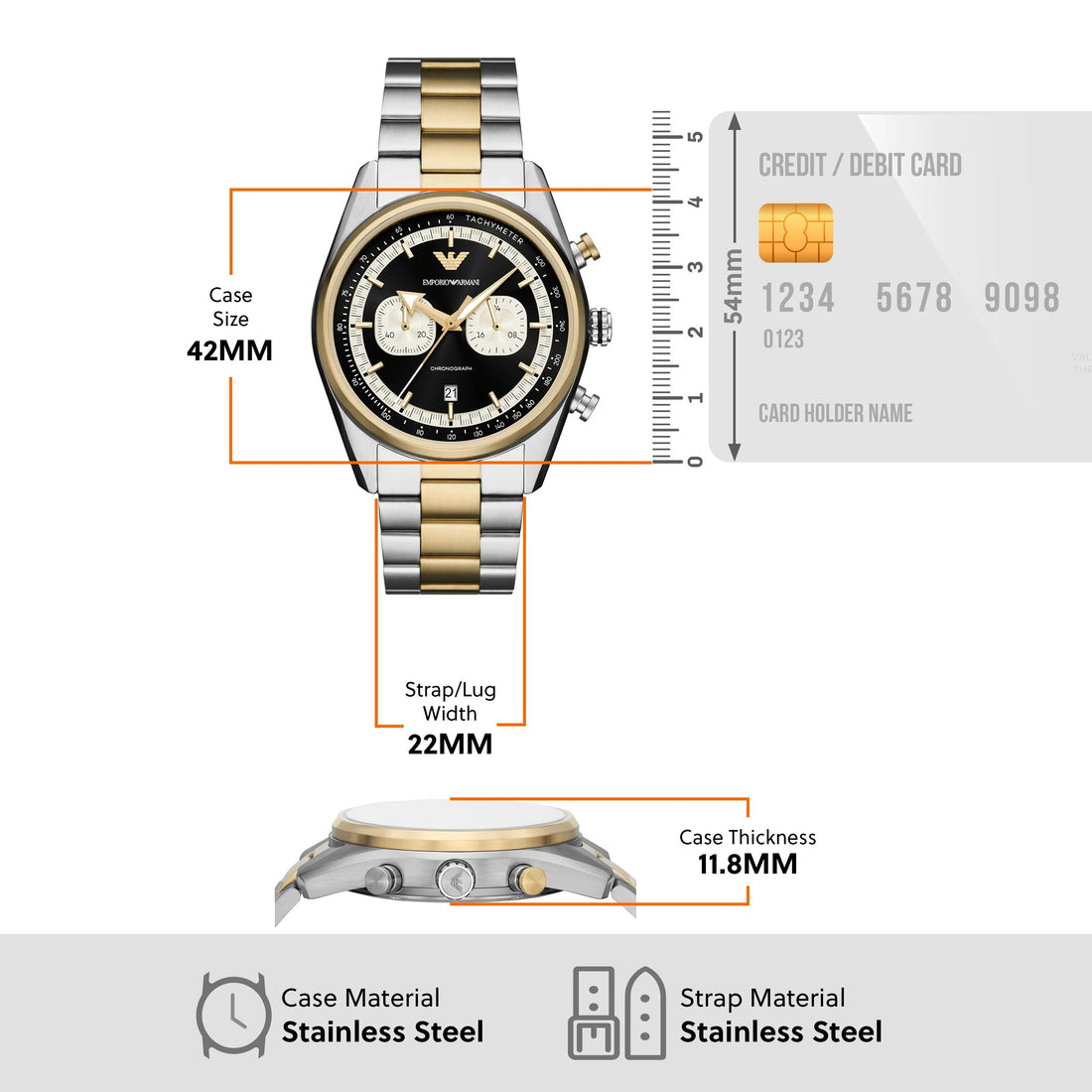 Emporio Armani Racer Chronograph Black Dial Two Tone Steel Strap Watch for Men - AR11678