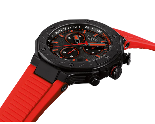Tissot T Race Chronograph Black Dial Red Rubber Strap Watch for Men - T141.417.37.061.01