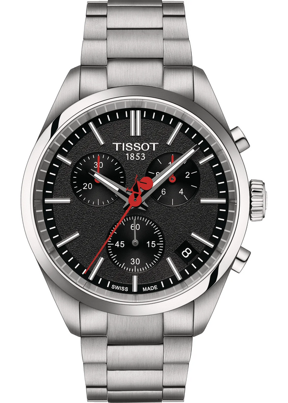 Tissot PR 100 Vuelta Chronograph Black Dial Silver Steel Strap Watch for Men - T150.417.11.051.01