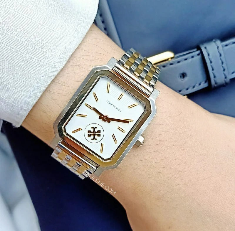 Tory Burch Robinson White Dial Two Tone Steel Strap Watch for Women - TBW1509