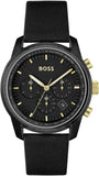 Hugo Boss Trace Chronograph Black Dial Black Leather Strap Watch for Men - 1514003