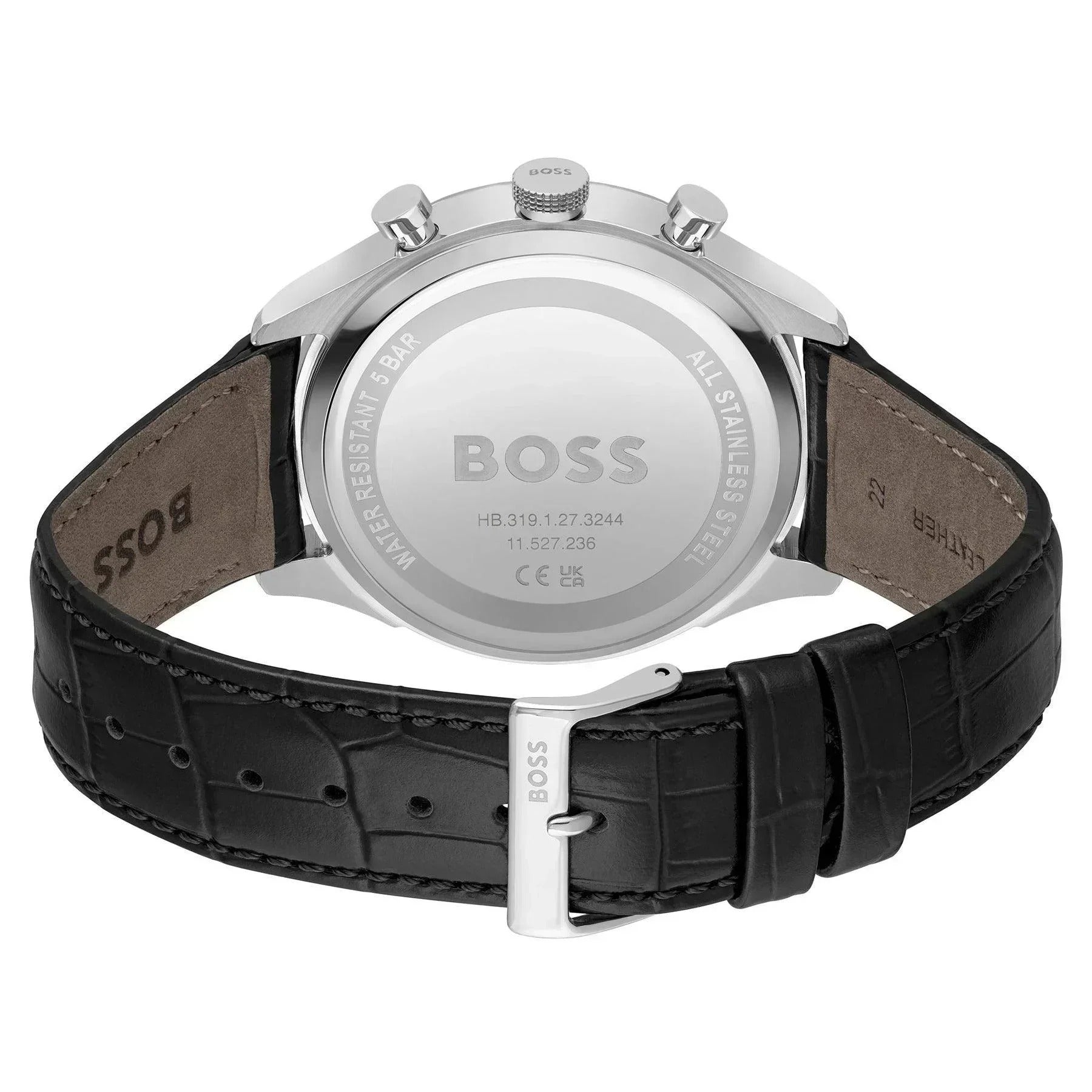 Hugo Boss Gregor Chronograph Black Dial Black Leather Strap Watch for Men - 1514049