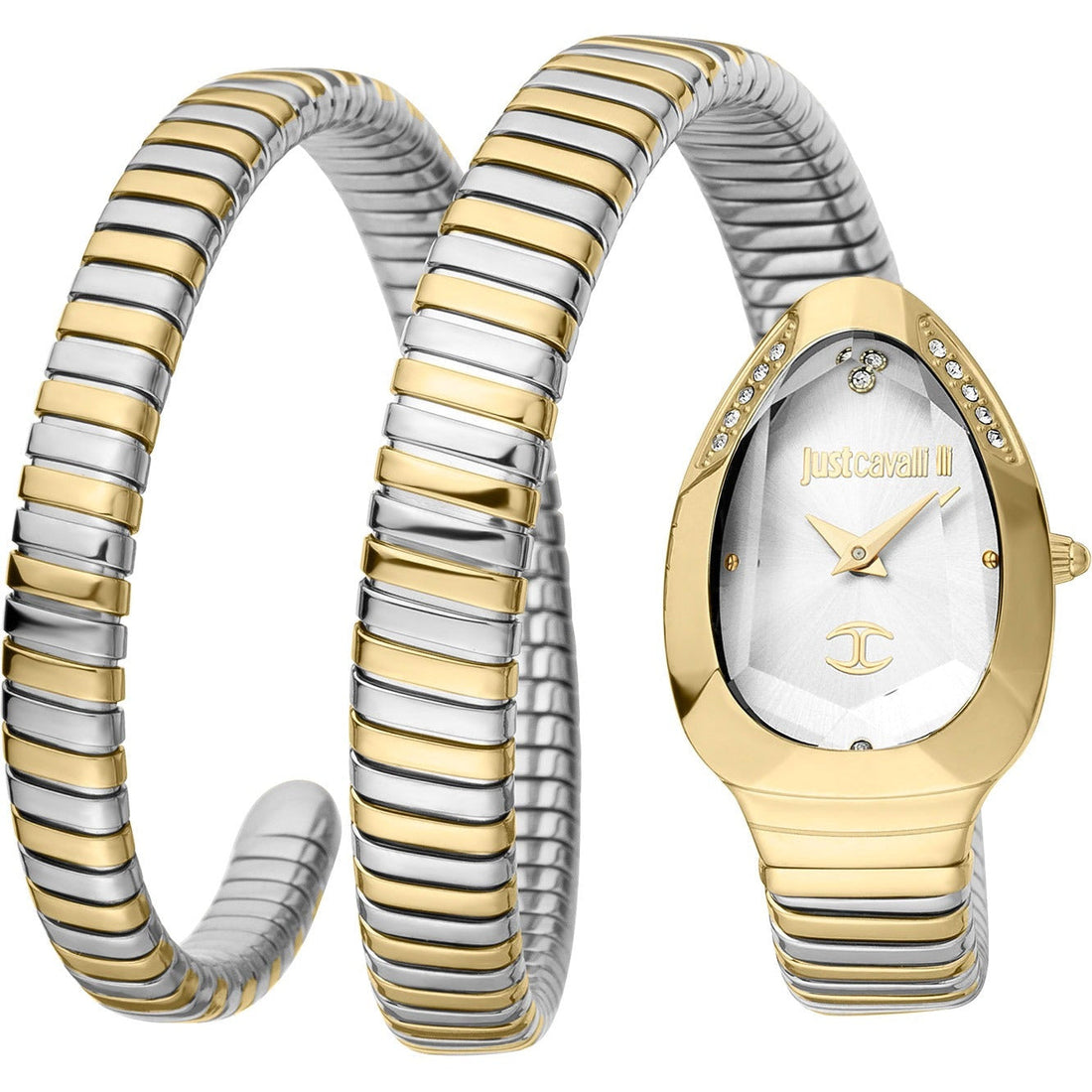 Just Cavalli Glam Evo 4 White Dial Two Tone Steel Strap Watch for Women - JC1L209M0065