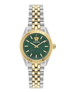Versace V-Code Analog Green Dial Two Tone Steel Strap Watch for Women - VE8I00424
