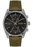 Hugo Boss Skytraveller Chronograph Black Dial Green Leather Strap Watch for Men - 1514148