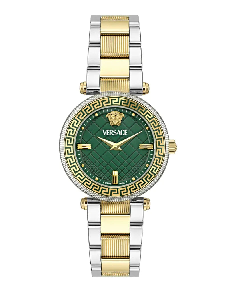 Versace Reve Analog Green Dial Two Tone Steel Strap Watch for Women - VE8B00524