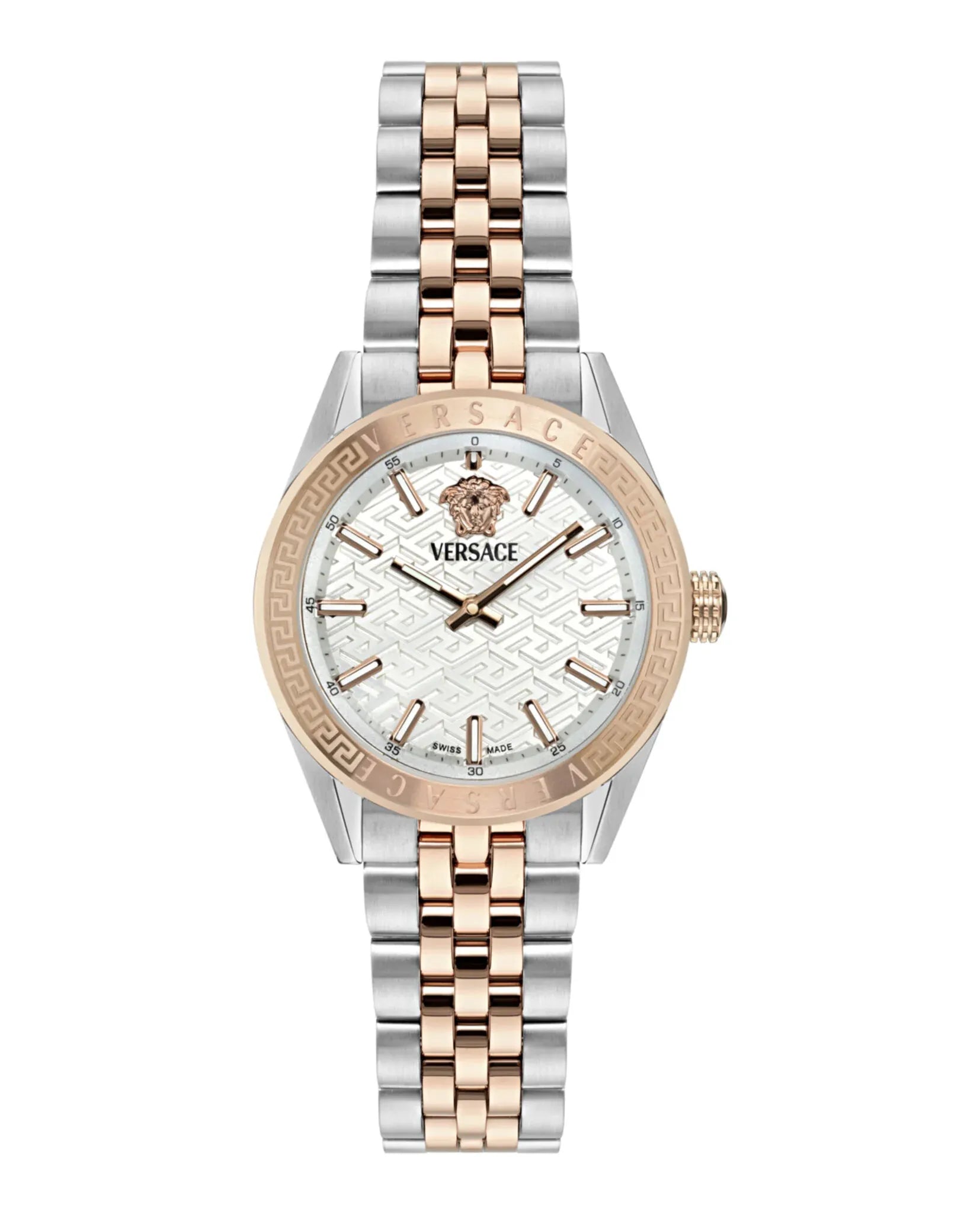 Versace V-Code Analog White Dial Two Tone Steel Strap Watch for Women - VE8I00624