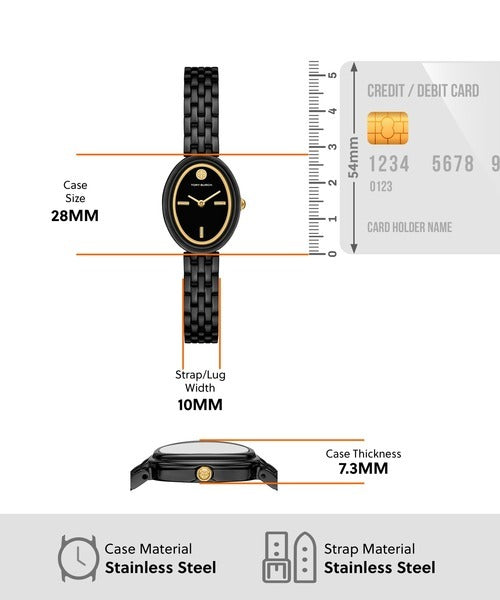 Tory Burch Oval Black Dial Black Steel Strap Watch for Women - TBW6035