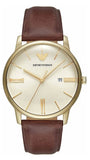 Emporio Armani Minimalist Quartz Gold Dial Brown Leather Strap Watch for Men - AR11610