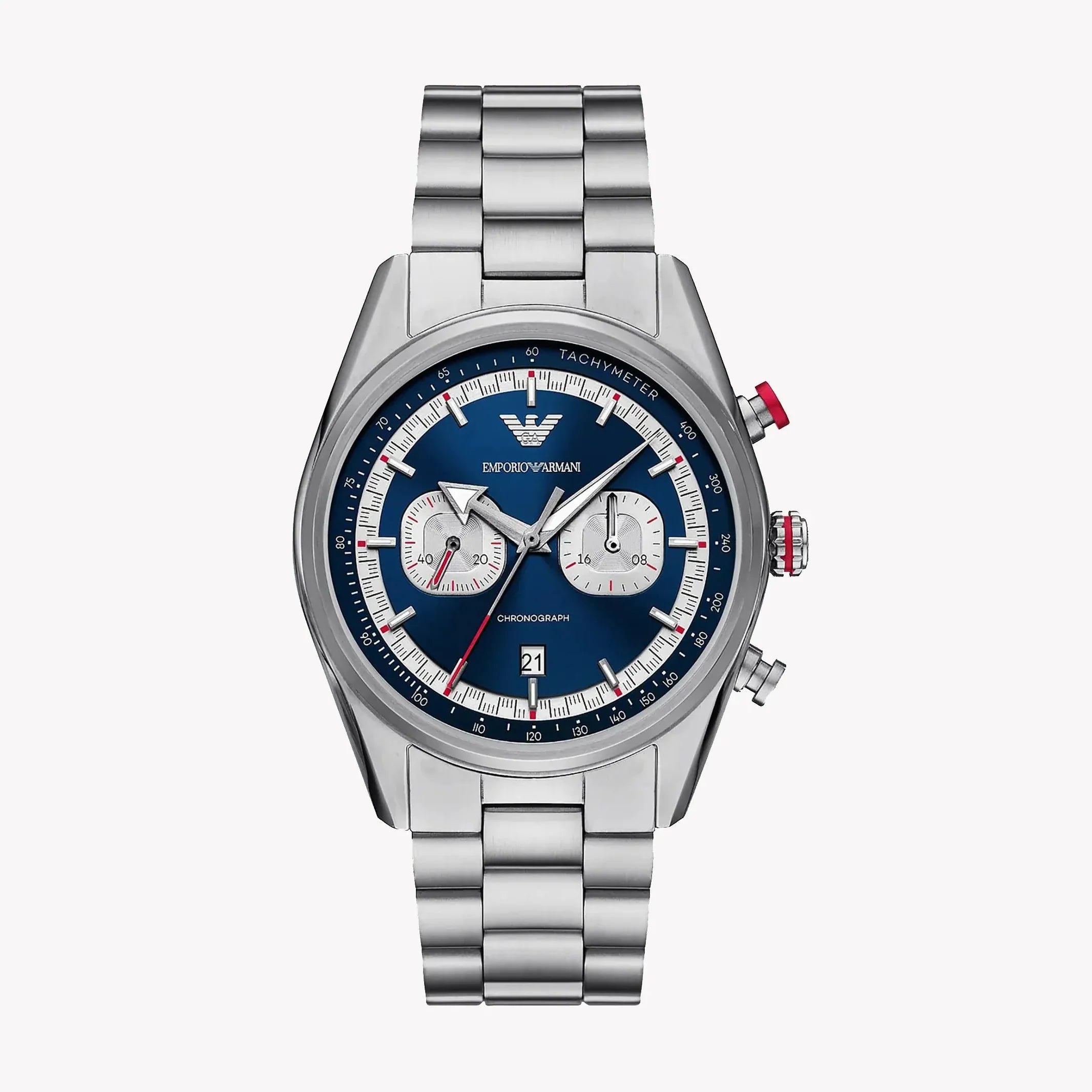 Emporio Armani Racer Chronograph Blue Dial Silver Steel Strap Watch for Men - AR11676