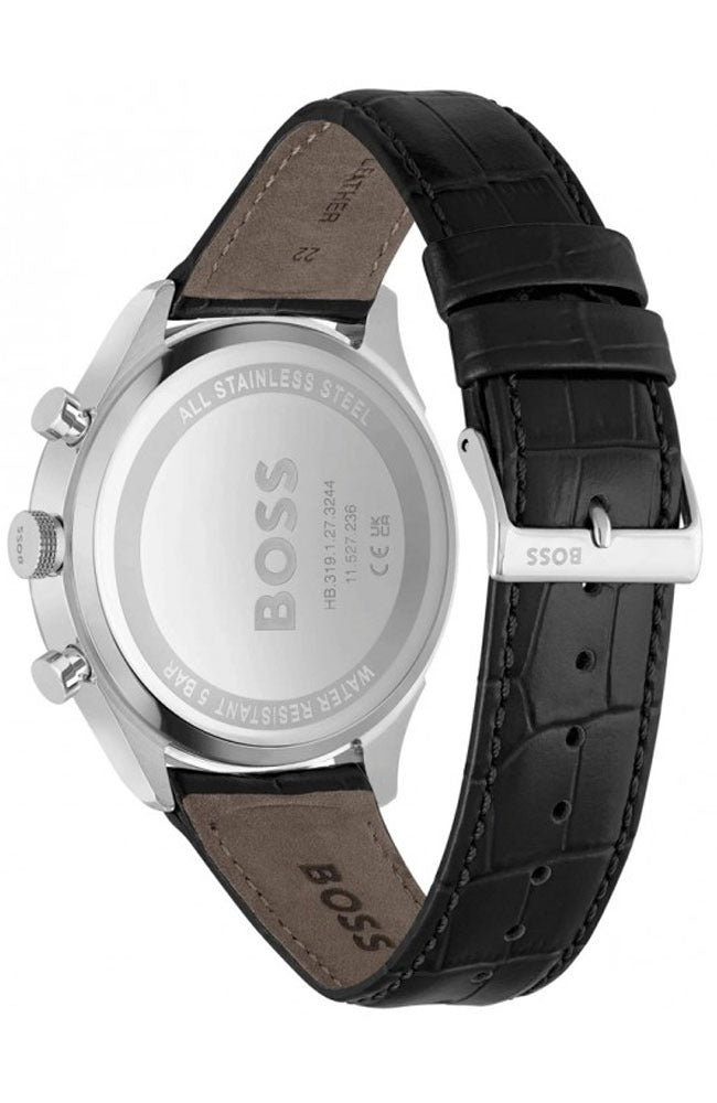 Hugo Boss Gregor Chronograph Black Dial Black Leather Strap Watch for Men - 1514049