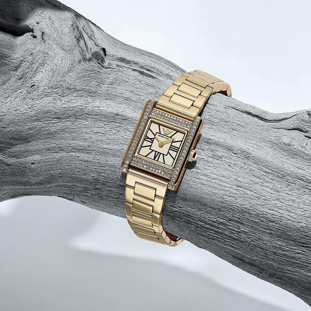 Emporio Armani Genni Crystals Gold Dial Gold Steel Strap Watch for Women  - AR11663