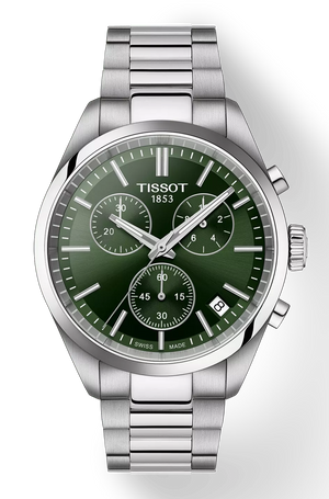 Tissot PR 100 Chronograph Green Dial Silver Steel Strap Watch for Men - T150.417.11.091.00