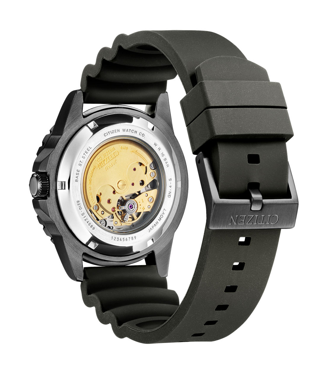 Citizen Mechanical Automatic Black Dial Black Rubber Strap Watch for Men - NJ0125-11E