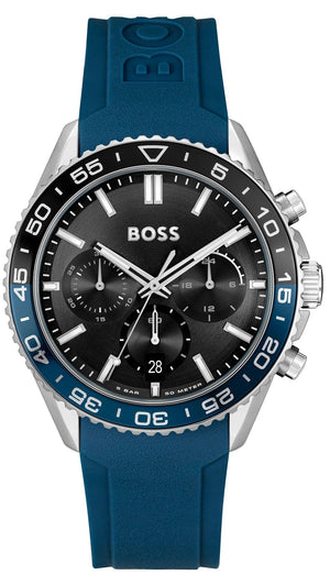 Hugo Boss Runner Chronograph Black Dial Blue Silicone Strap Watch for Men - 1514245