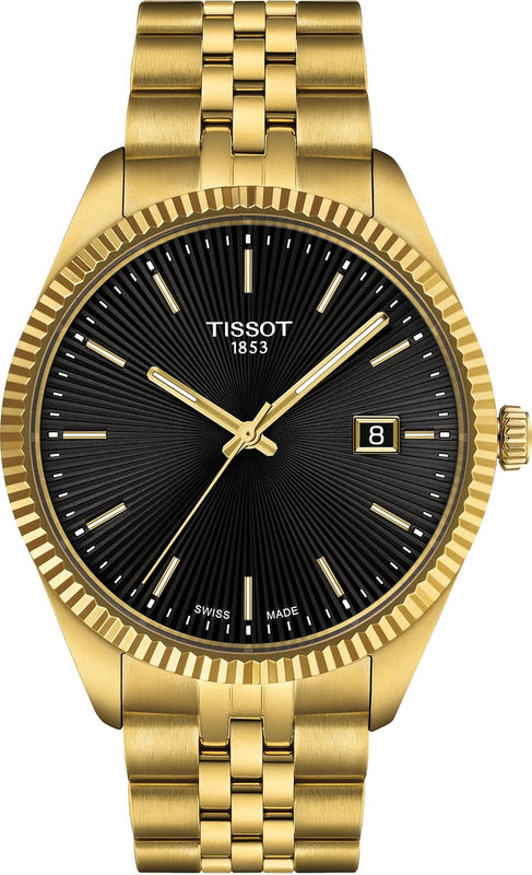 Tissot Ballade Quartz Black Dial Gold Steel Strap Watch for Men - T156.410.33.051.00