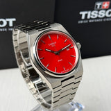 Tissot PRX Quartz Red Dial Silver Steel Strap Watch for Men - T137.410.11.421.00